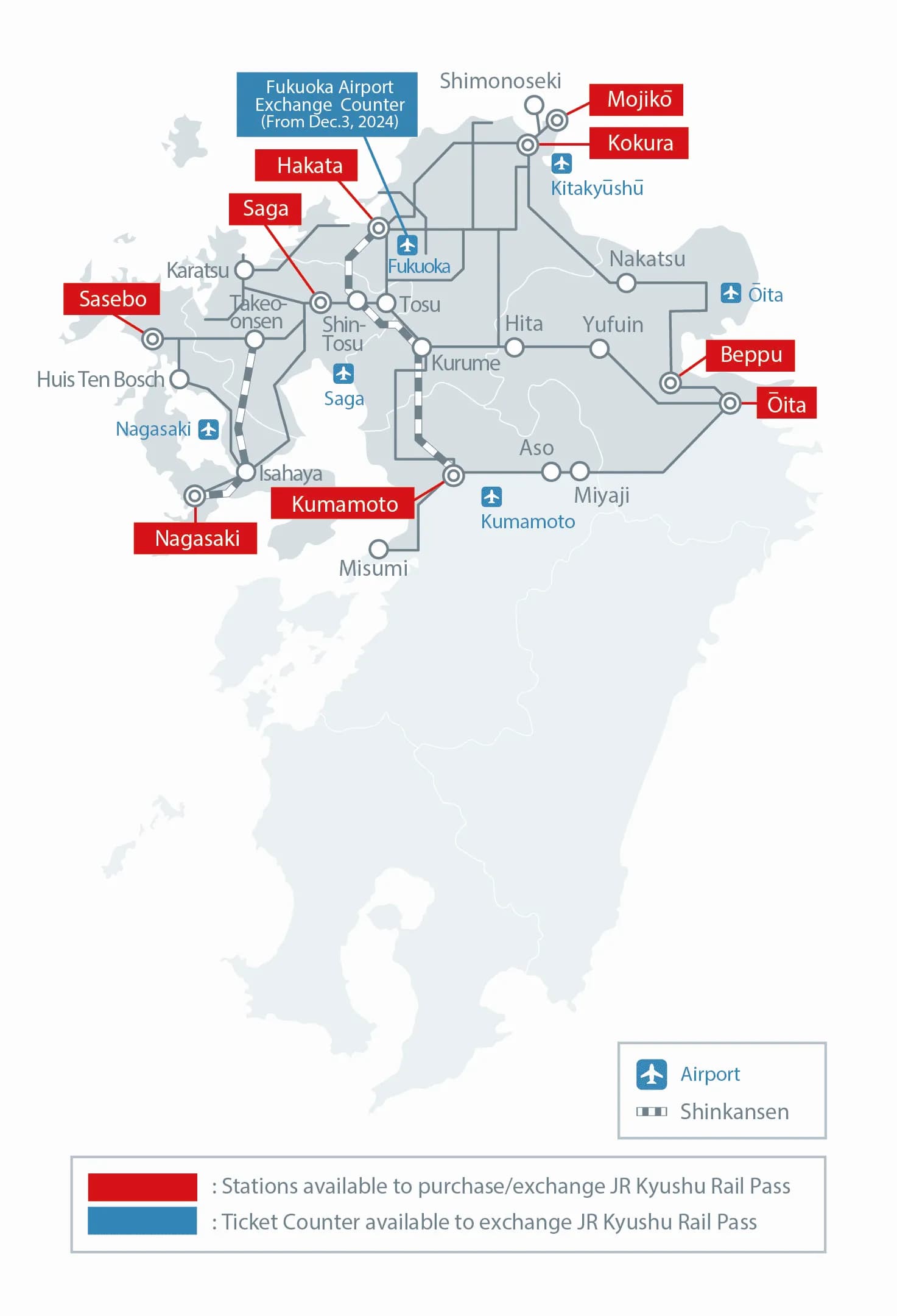 Northern Kyushu Rail Pass coverage area